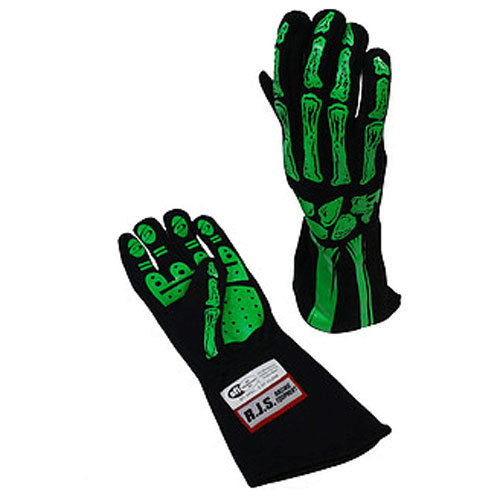 Double Layer Lime Green Skeleton Gloves Large